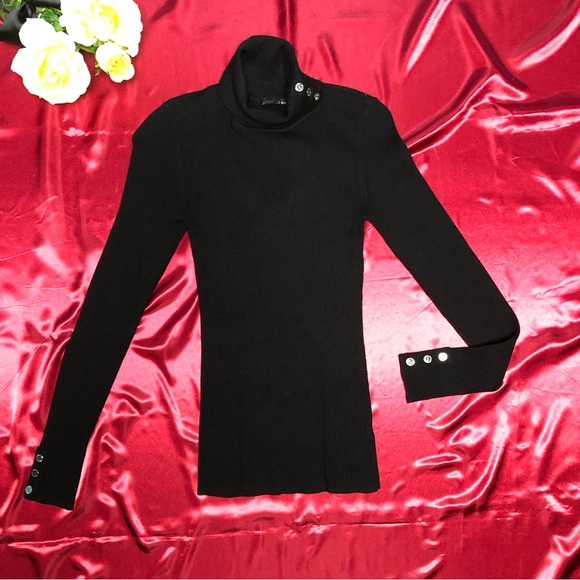 White House Black Market (WHBM) Black Button Detail Turtleneck Sweater - Picture 3 of 9